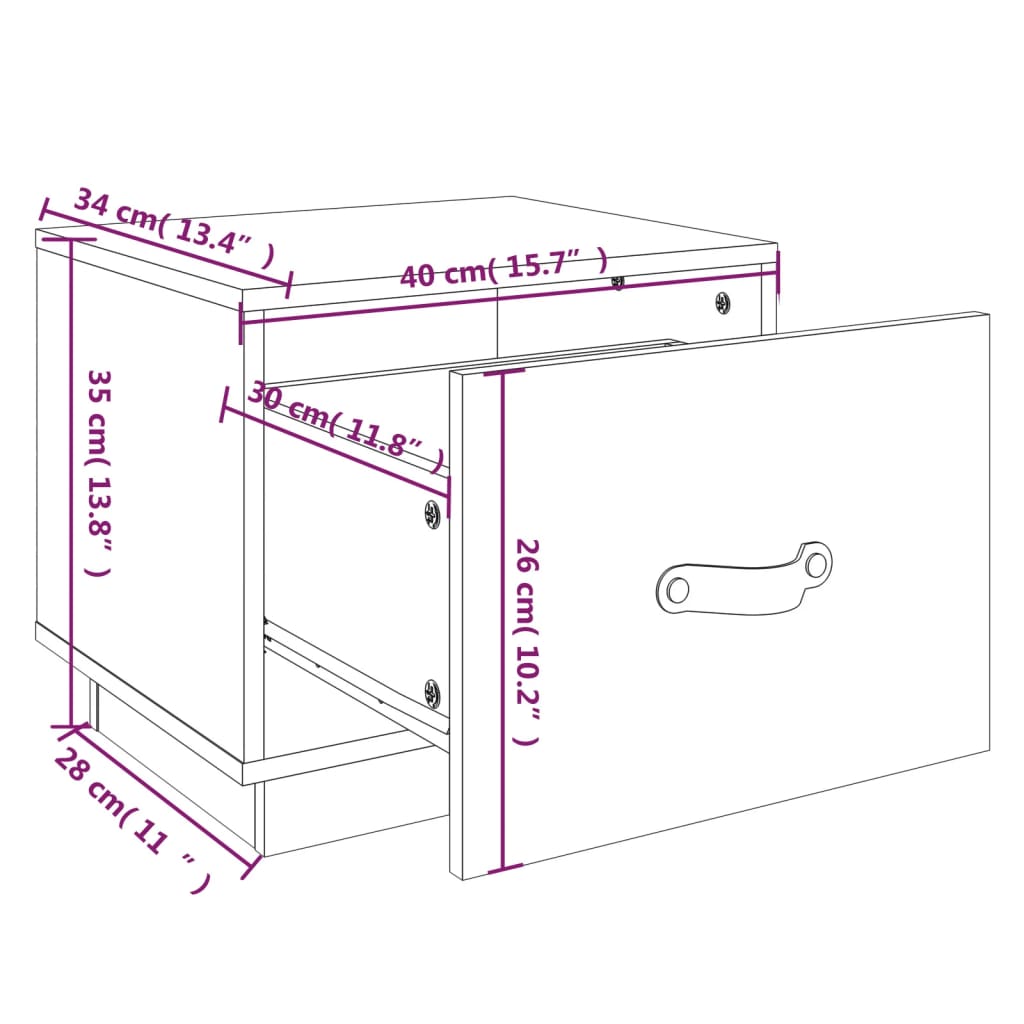 Comodino Bianco 40x34x35 cm in Legno Massello di Pino