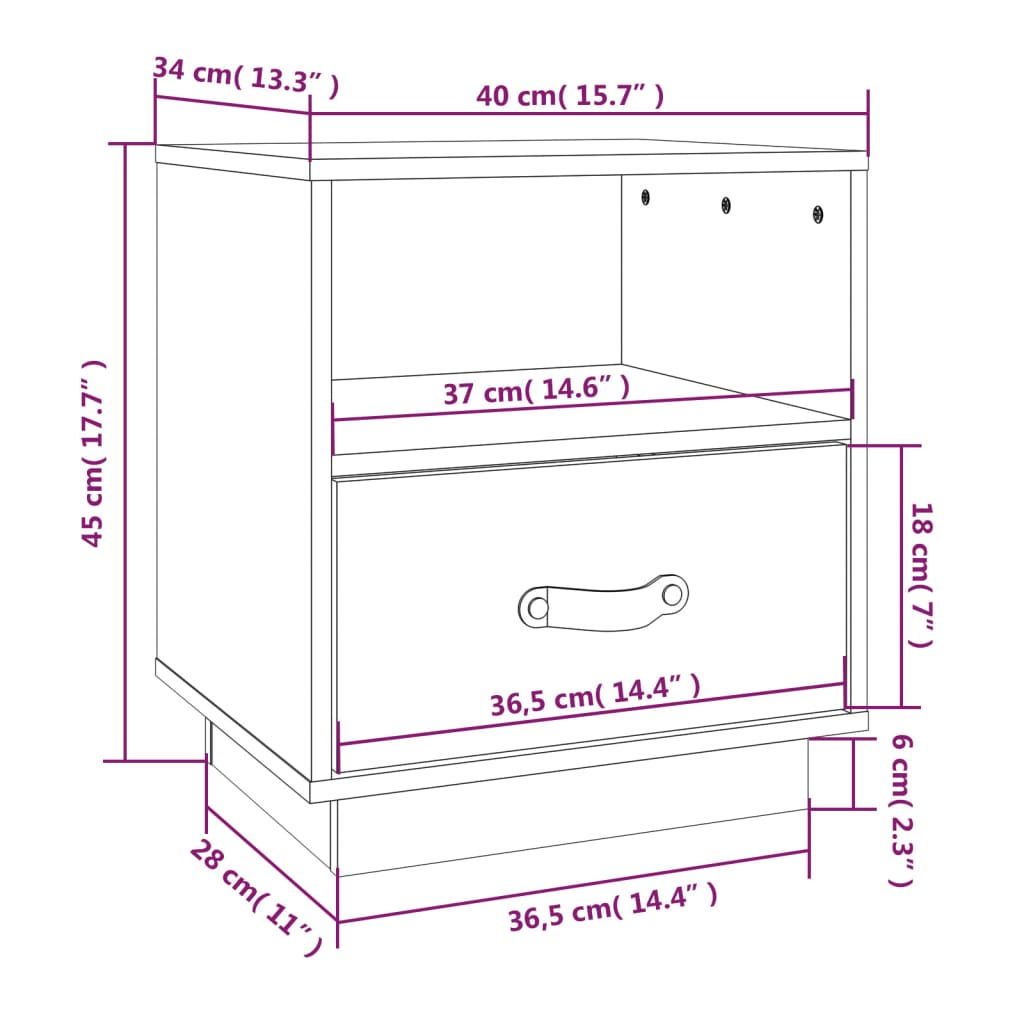 Comodino 40x34x45 cm in Legno Massello di Pino