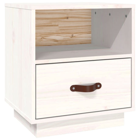 Comodino Bianco 40x34x45 cm in Legno Massello di Pino