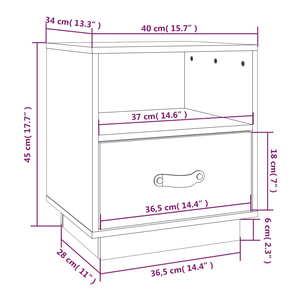 Comodino Grigio 40x34x45 cm in Legno Massello di Pino