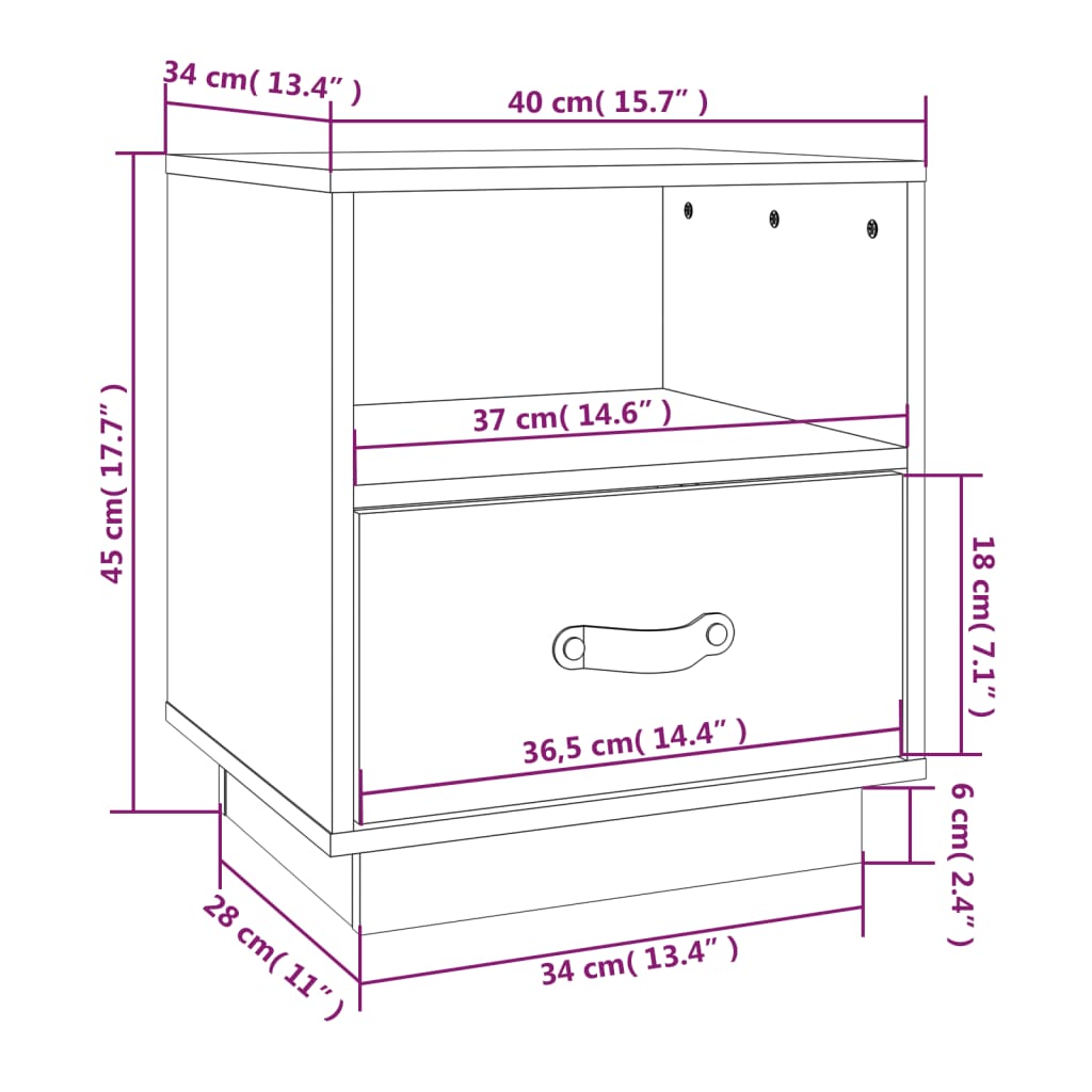 Comodini Grigi 2 pz 40x34x45 cm in Legno Massello di Pino