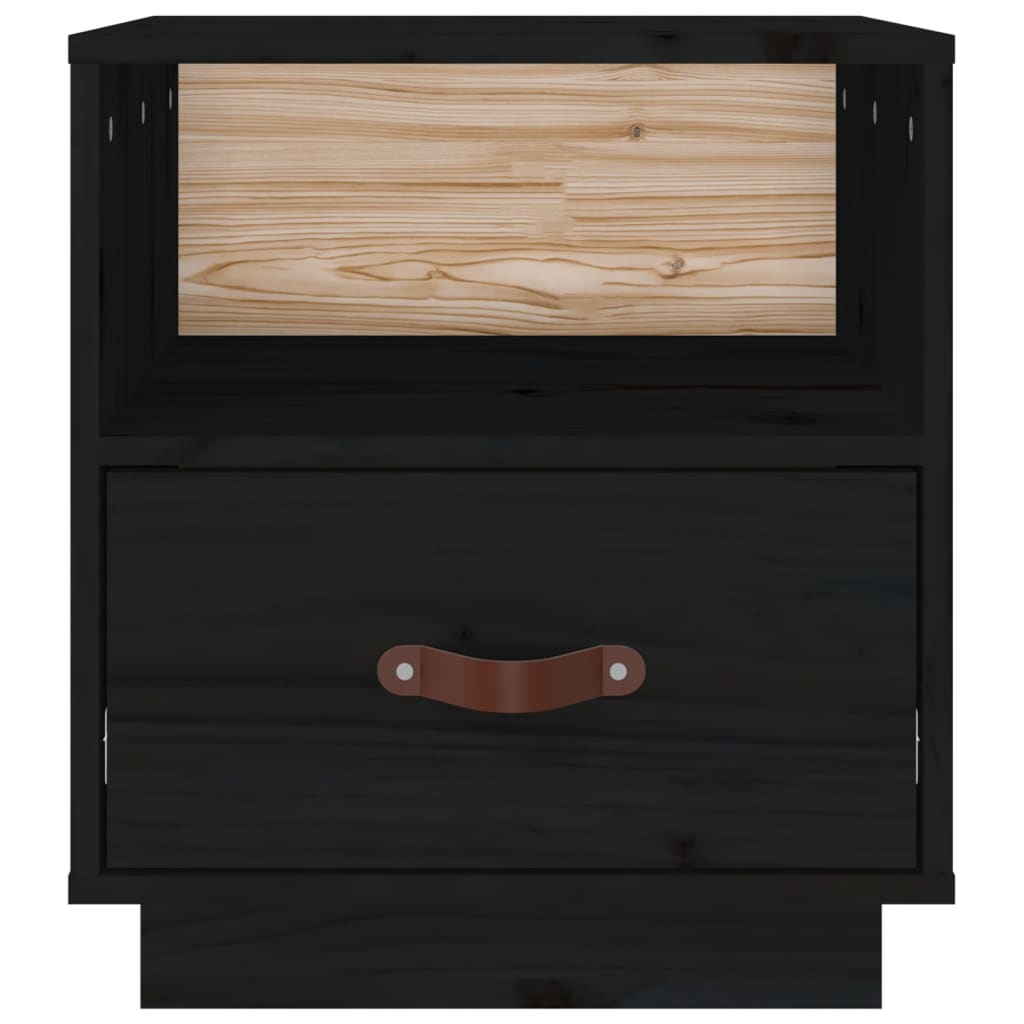 Comodini Nero 2 pz 40x34x45 cm in Legno Massello di Pino