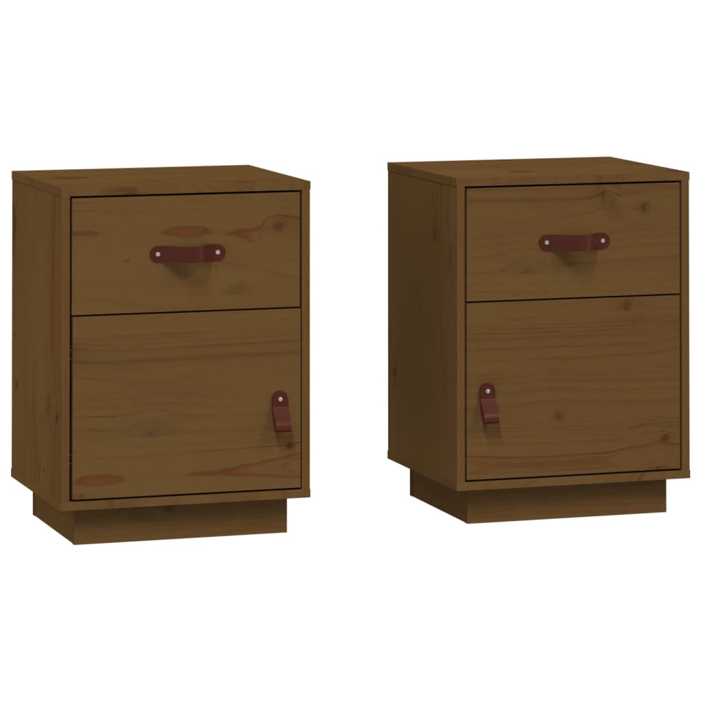 Comodini Miele 2 pz 40x34x55 cm in Legno Massello di Pino