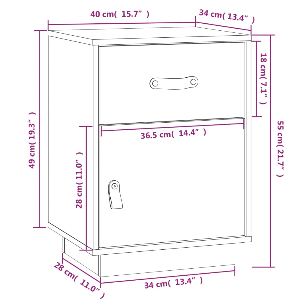 Comodini Neri 2 pz 40x34x55 cm in Legno Massello di Pino