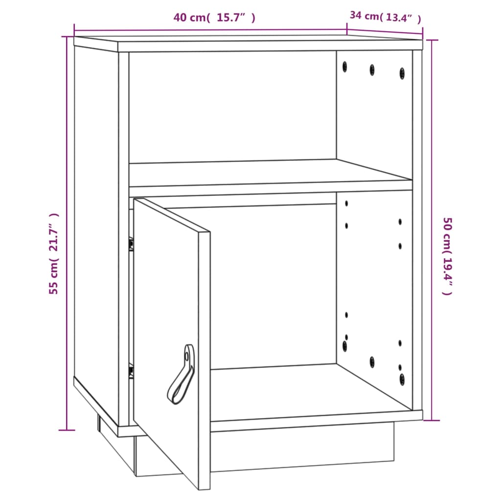 Comodino Bianco 40x34x55 cm in Legno Massello di Pino