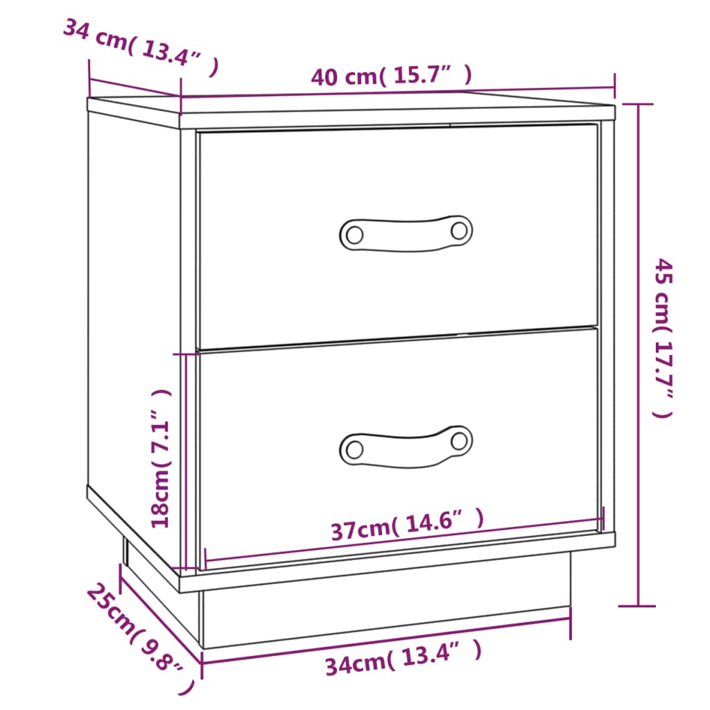 Comodino Bianco 40x34x45 cm in Legno Massello di Pino