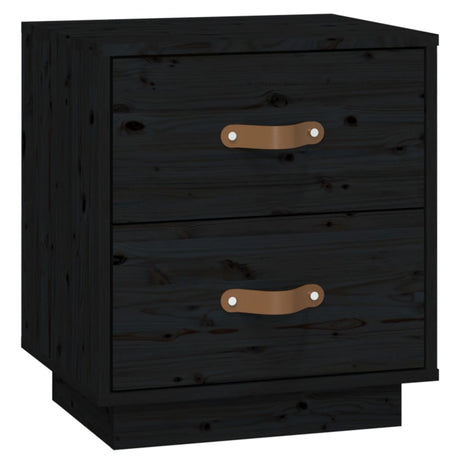 Comodino Nero 40x34x45 cm in Legno Massello di Pino