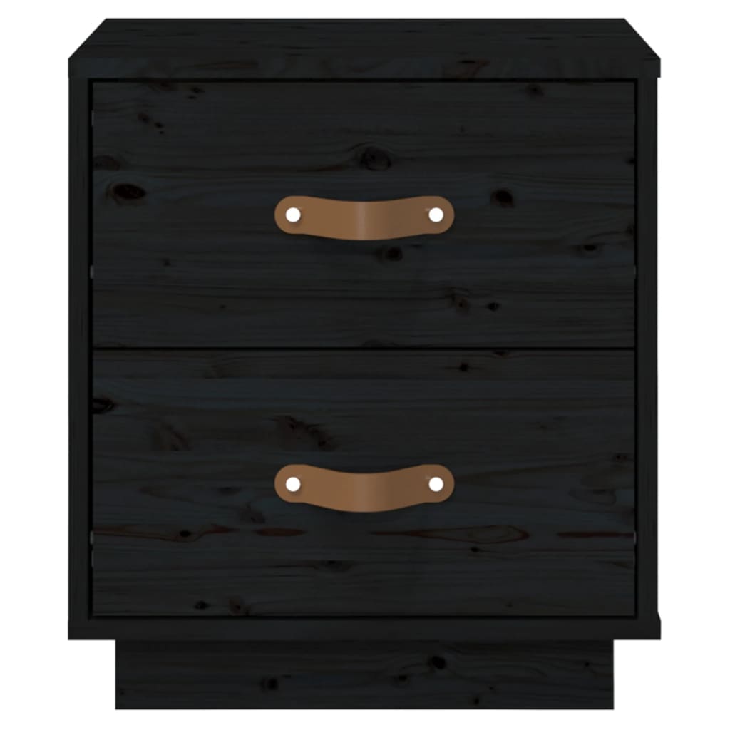 Comodino Nero 40x34x45 cm in Legno Massello di Pino