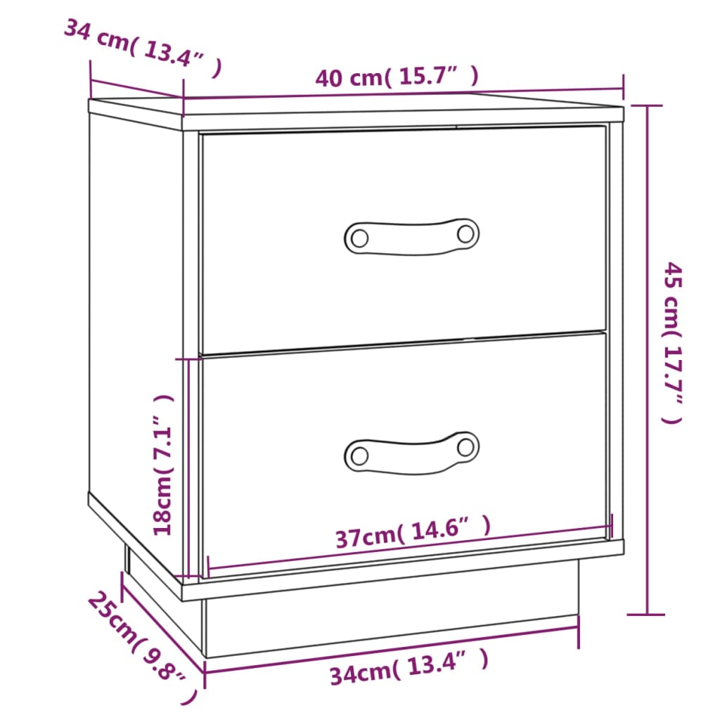 Comodini Neri 2 pz 40x34x45 cm in Legno Massello di Pino