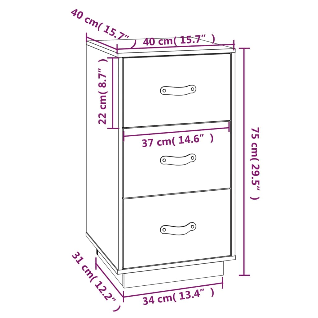 Comodino Miele 40x40x75 cm in Legno Massello di Pino