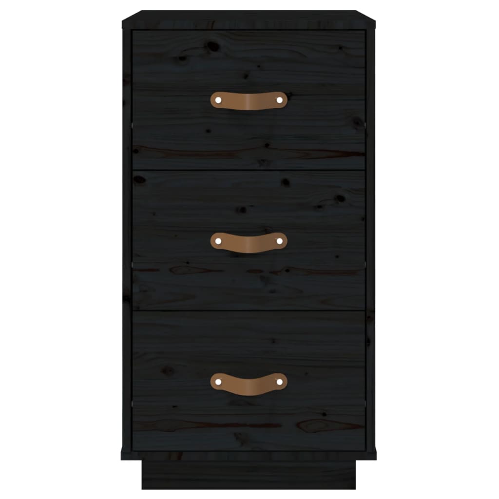 Comodino Nero 40x40x75 cm in Legno Massello di Pino