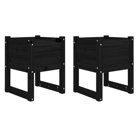 Fioriere 2 pz Nero 40x40x52,5 cm in Legno Massello di Pino