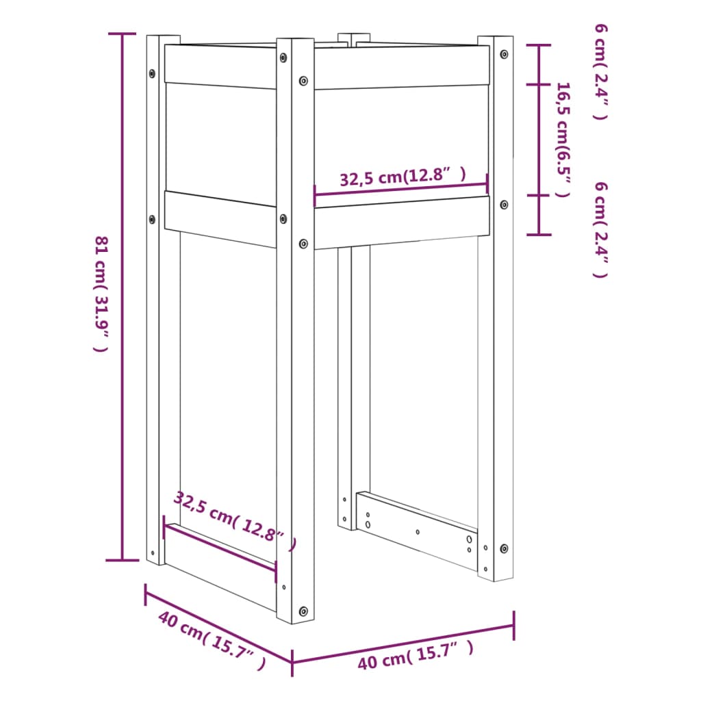 Fioriera 40x40x81 cm in Legno Massello di Pino