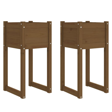 Fioriere 2 pz Miele 40x40x81 cm in Legno Massello di Pino