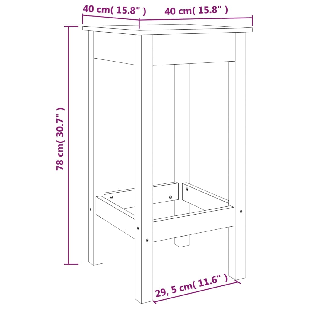 Sgabelli da Bar 2 pz 40x40x78 cm in Legno Massello di Pino