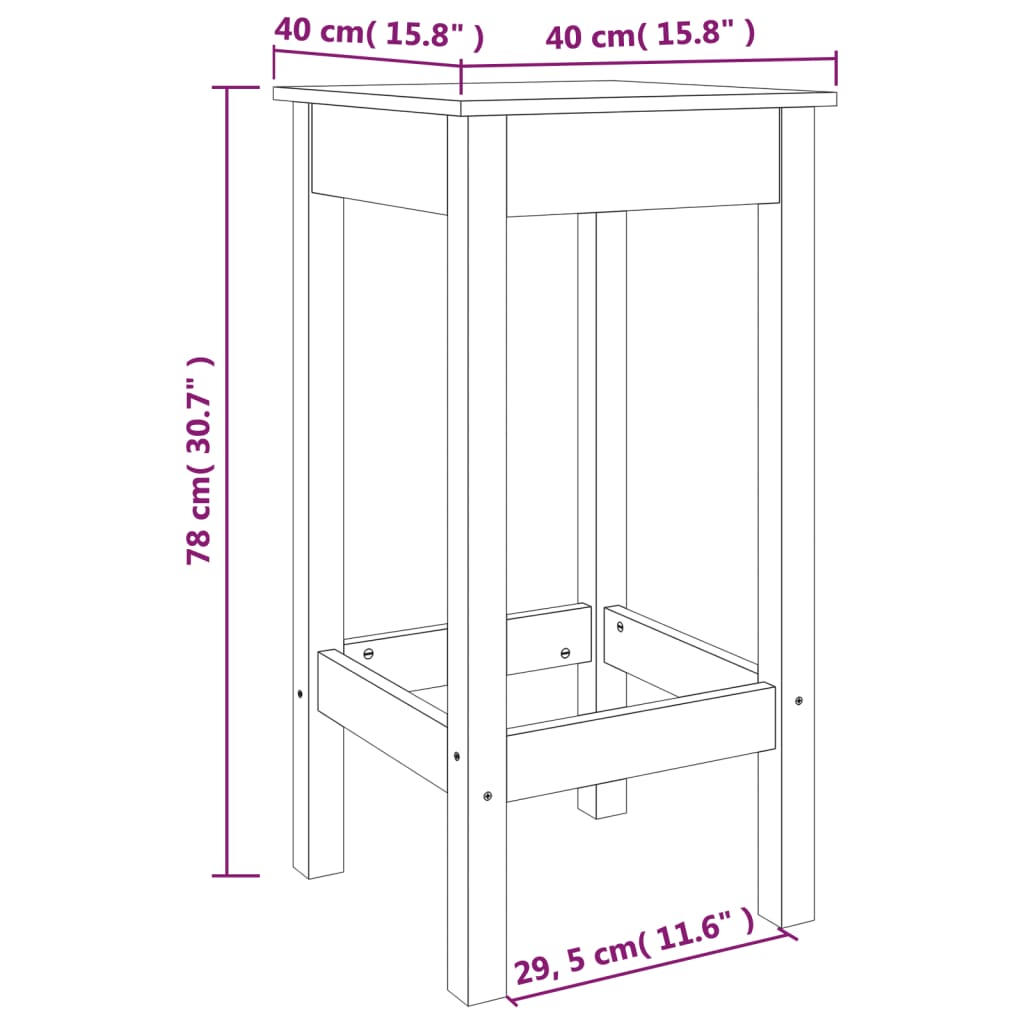 Sedie da Bar 2 pz Grigie 40x40x78 cm in Legno Massello di Pino