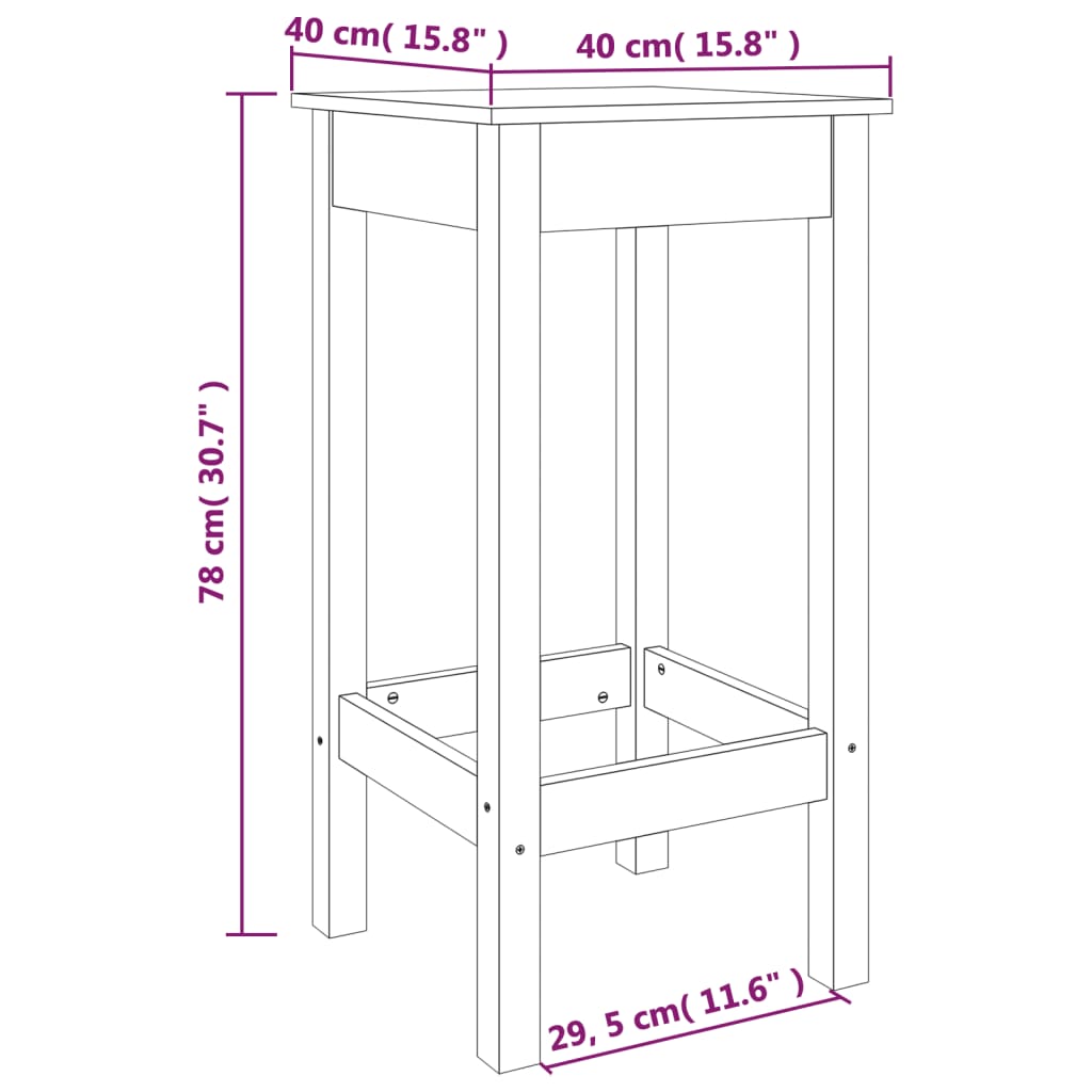 Sgabelli da Bar 2 pz Miele 40x40x78 cm Legno Massello di Pino