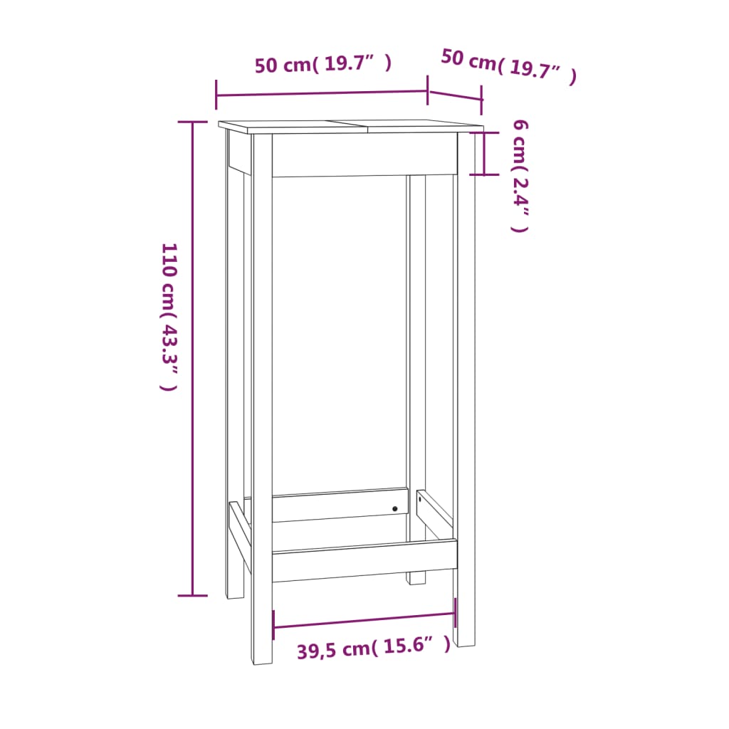 Tavolo da Bar Nero 50x50x110 cm in Legno Massello di Pino