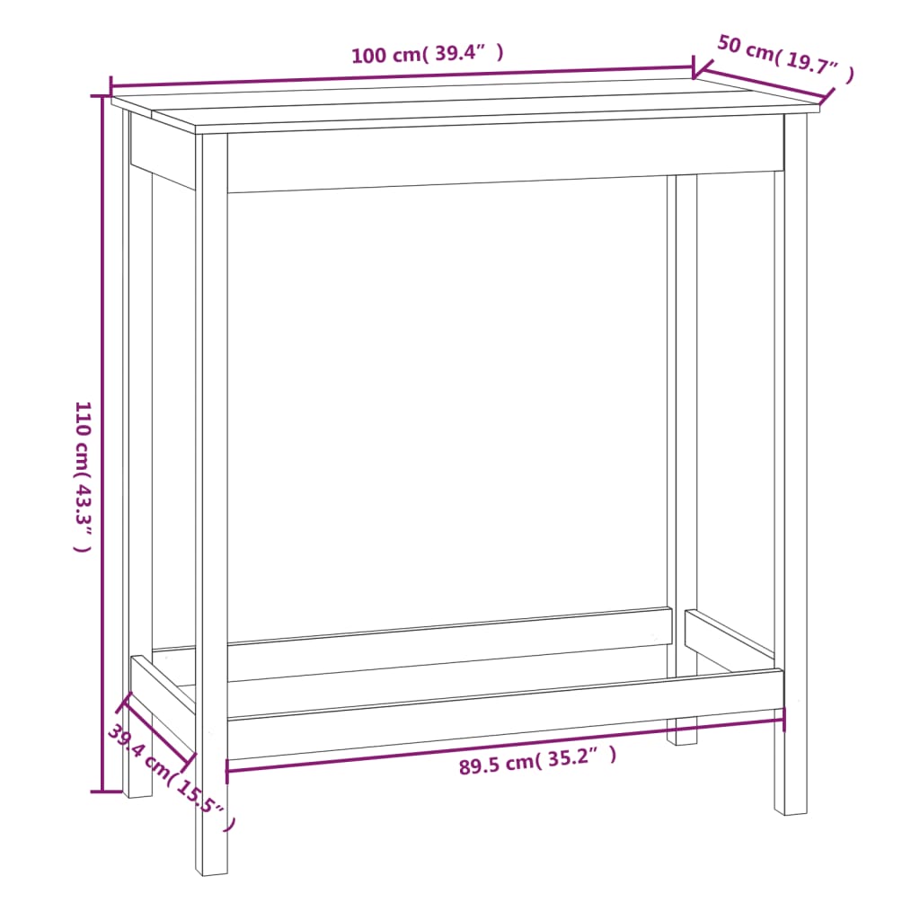 Tavolo da Bar Miele 100x50x110 cm in Legno Massello di Pino