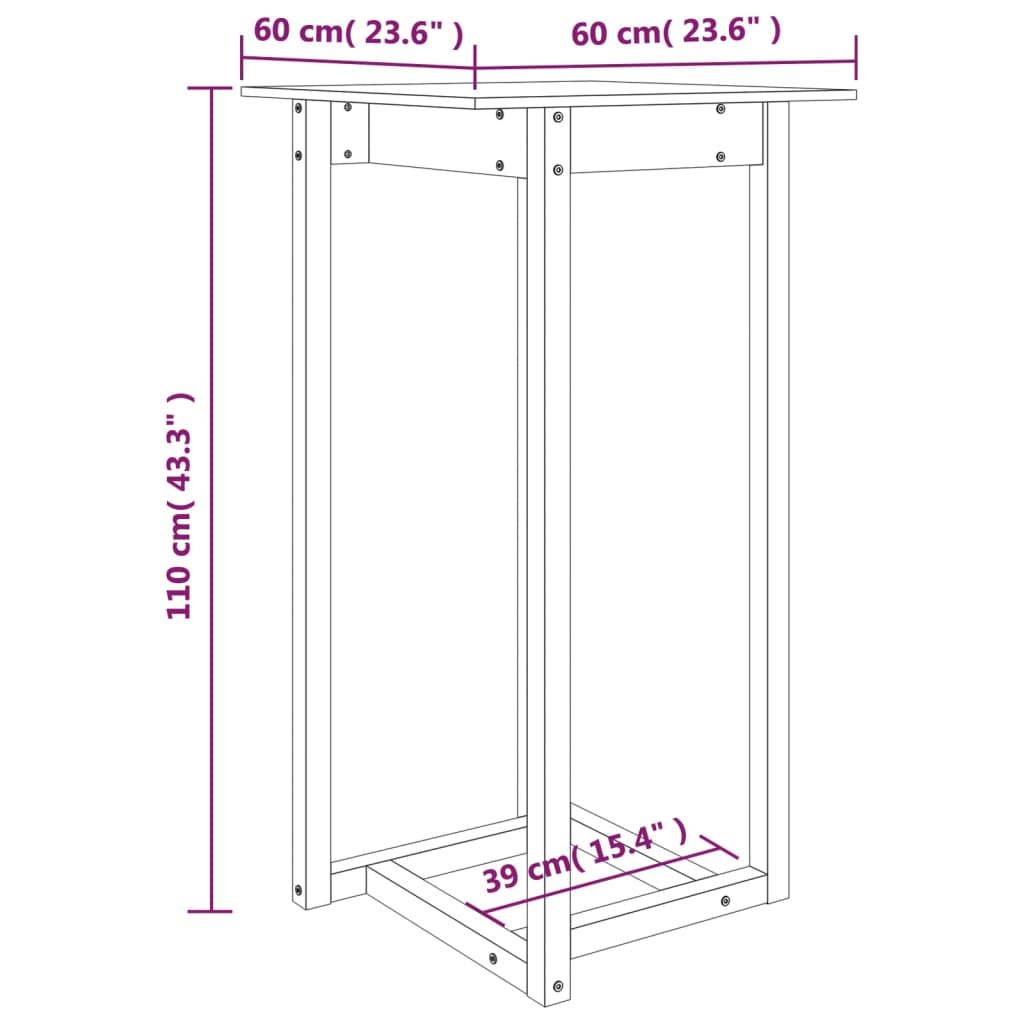 Tavolo da Bar Grigio 60x60x110 cm in Legno Massello di Pino