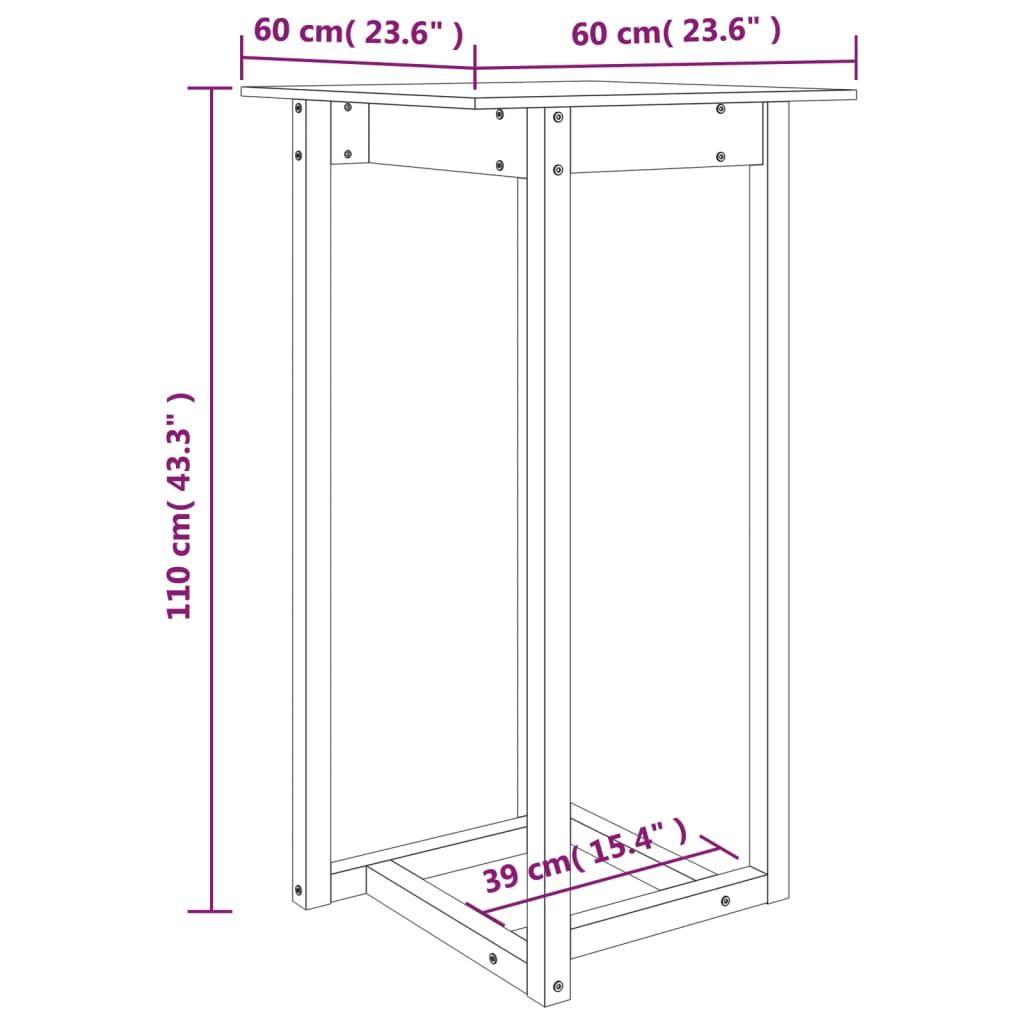 Tavolo da Bar Nero 60x60x110 cm in Legno Massello di Pino