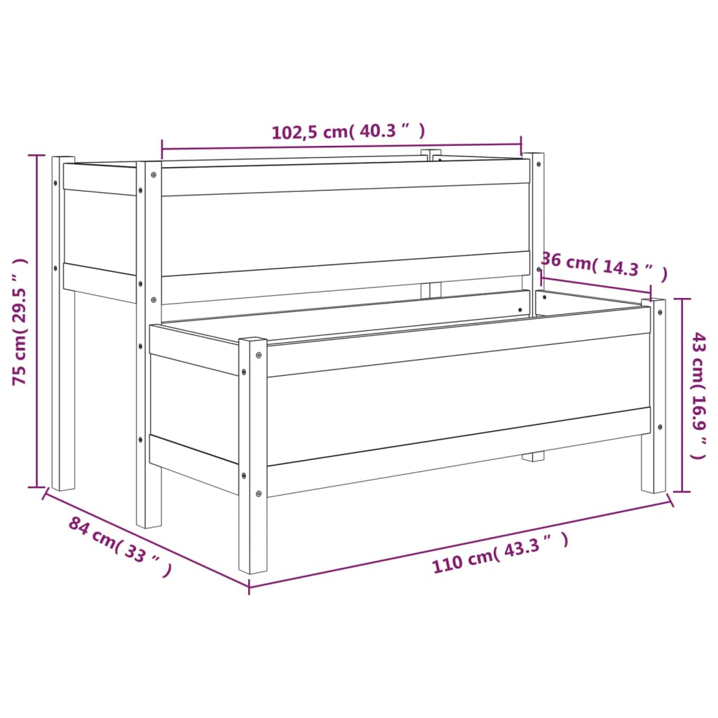 Fioriera Nera 110x84x75 cm in Legno Massello di Pino