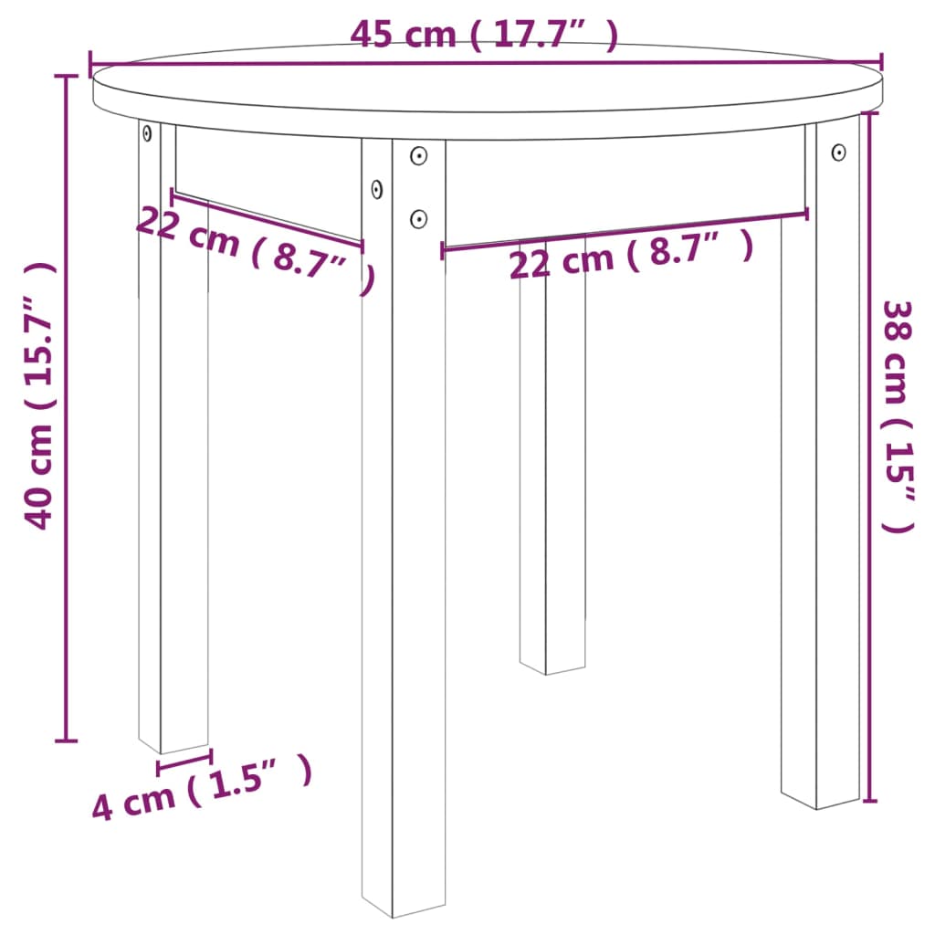 Tavolino da Salotto Ø 45x40 cm in Legno Massello di Pino