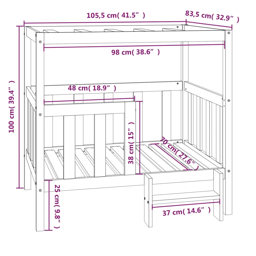 Cuccia per Cani Bianca 105,5x83,5x100 cm Legno Massello di Pino