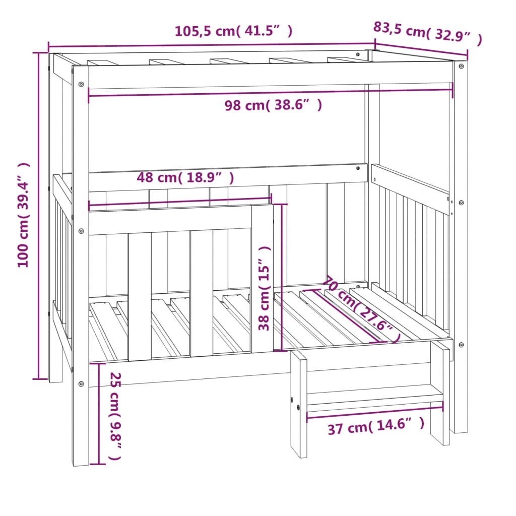 Cuccia per Cani Nera 105,5x83,5x100cm in Legno Massello di Pino