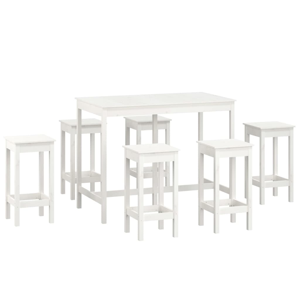 Set da Bar 7 pz Bianco in Legno Massello di Pino