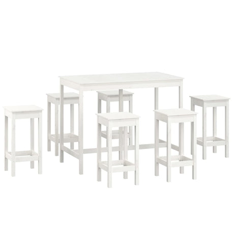 Set da Bar 7 pz Bianco in Legno Massello di Pino