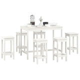 Set da Bar 7 pz Bianco in Legno Massello di Pino