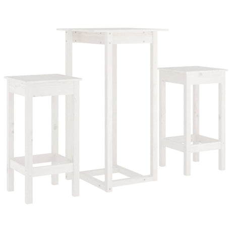 Set da Bar 3 pz Bianco in Legno Massello di Pino