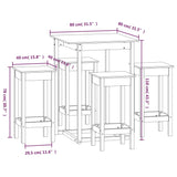 Set da Bar 5 pz Miele in Legno Massello di Pino