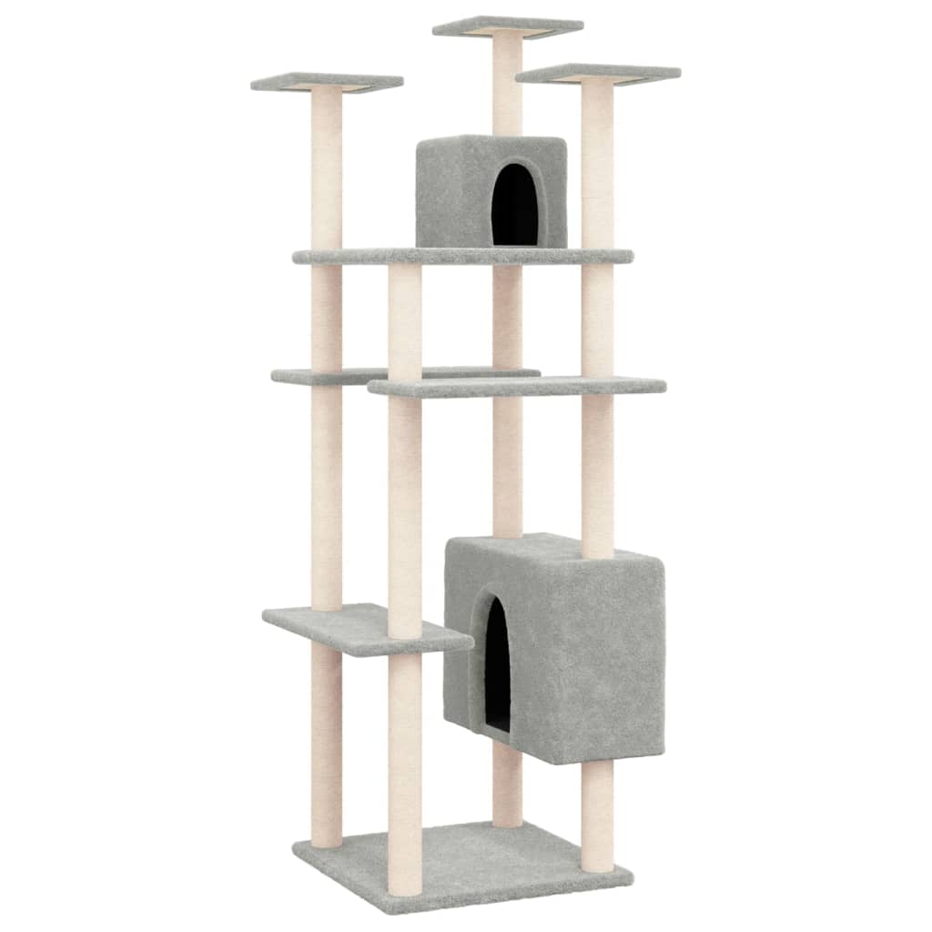 Albero per Gatti con Tiragraffi in Sisal Grigio Chiaro 162 cm