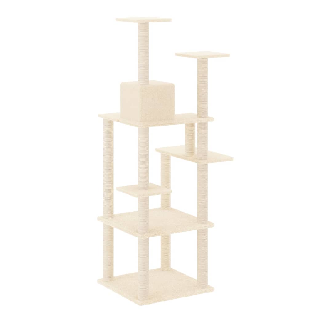 Albero per Gatti con Tiragraffi in Sisal Crema 153 cm