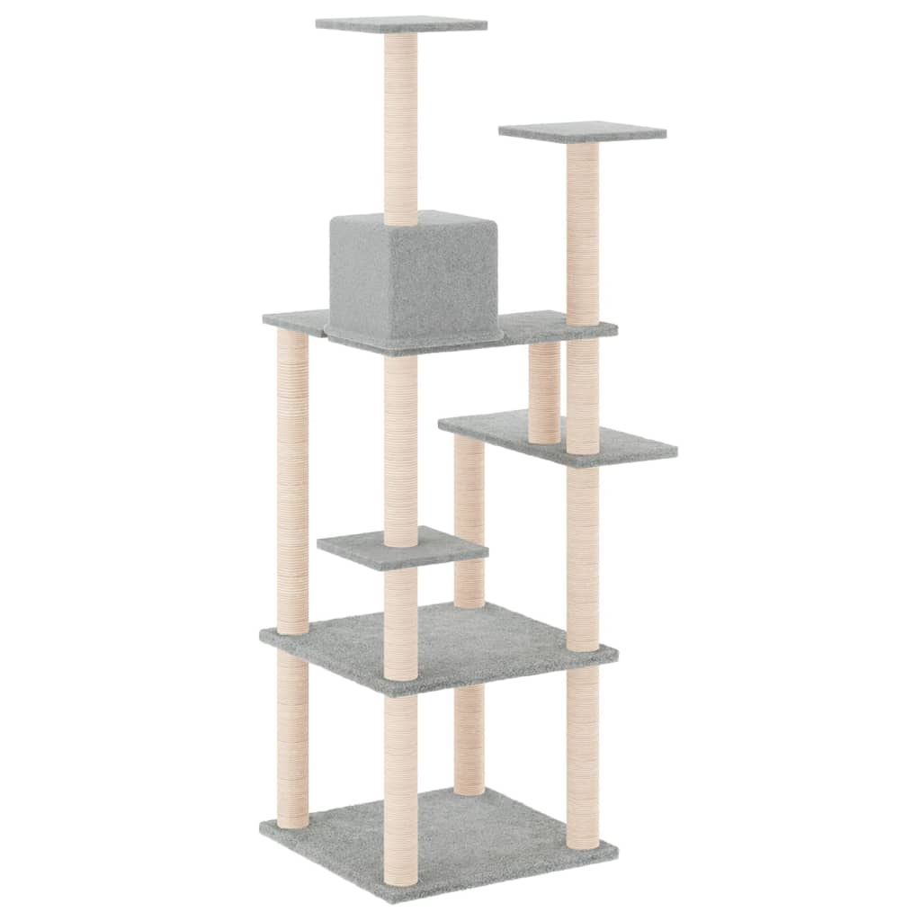 Albero per Gatti con Tiragraffi in Sisal Grigio Chiaro 153 cm