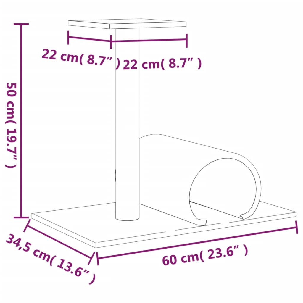 Palo Tiragraffi per Gatti con Tunnel Grigio Scuro 60x34,5x50cm