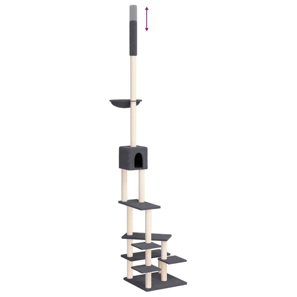 Albero per Gatti Pavimento Soffitto Grigio Scuro 268,5-294,5 cm