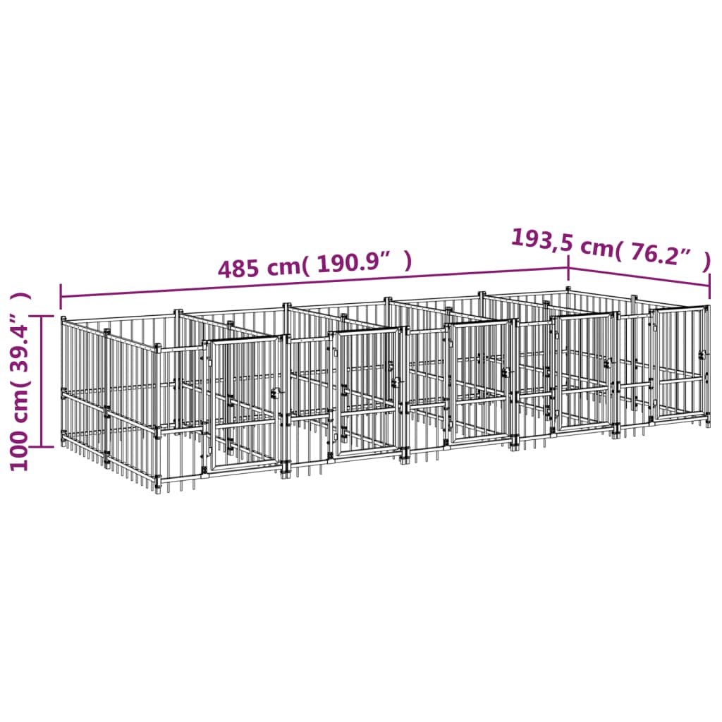 Gabbia per Cani da Esterno in Acciaio 9,38 m²