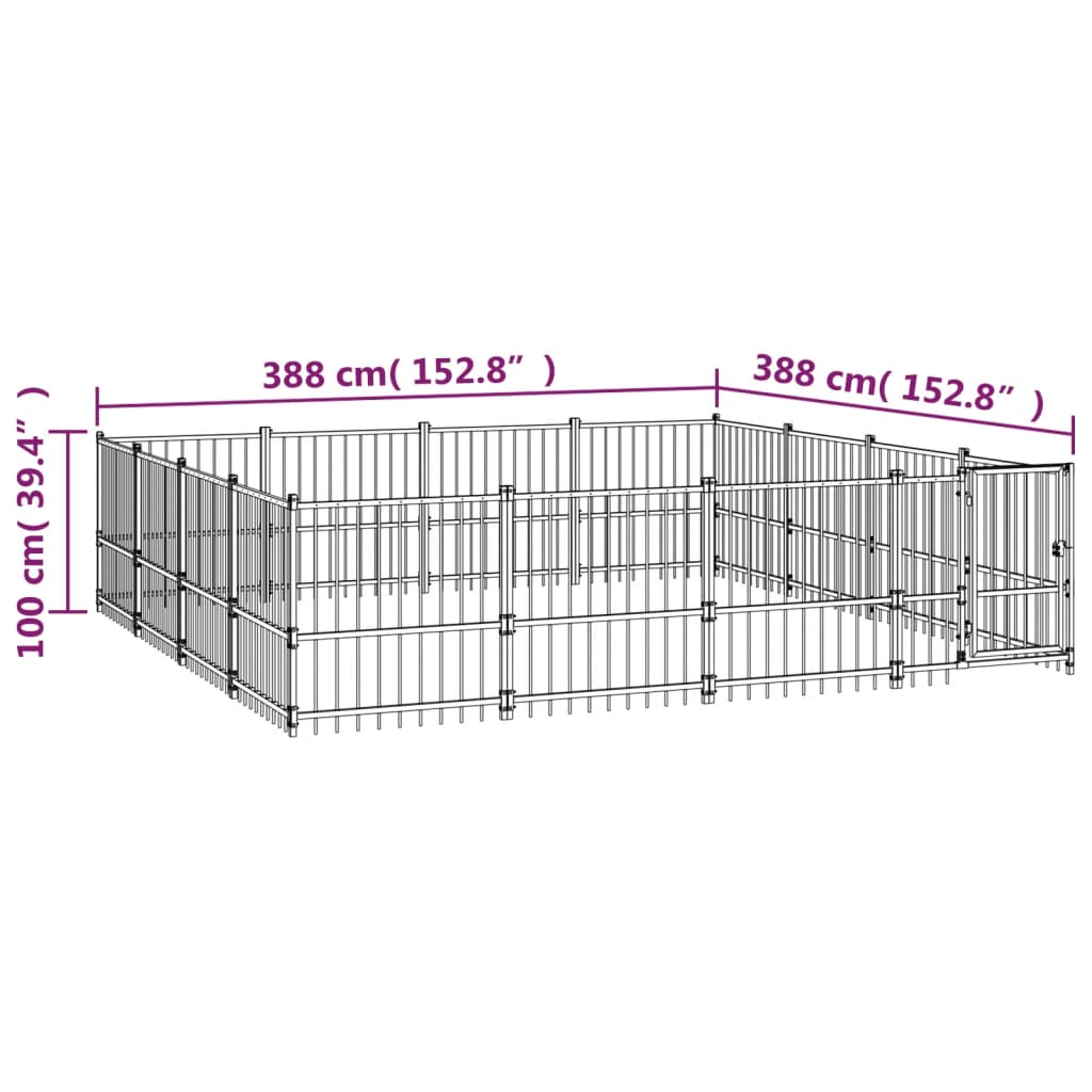 Gabbia per Cani da Esterno in Acciaio 15,05 m²