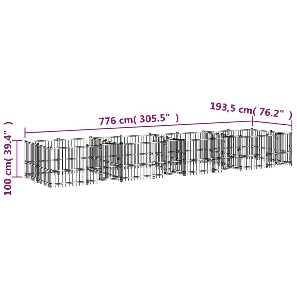 Gabbia per Cani da Esterno in Acciaio 15,02 m²