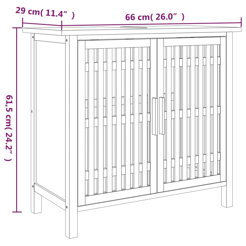 Mobile Lavabo da Bagno 66x29x61,5cm Legno Massello di Noce