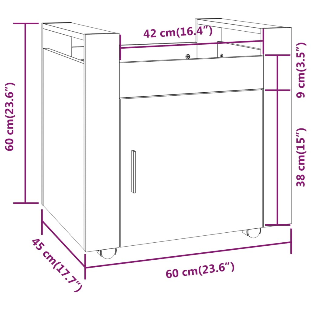 Carrello Scrivania Grigio cemento 60x45x60 cm Legno Multistrato