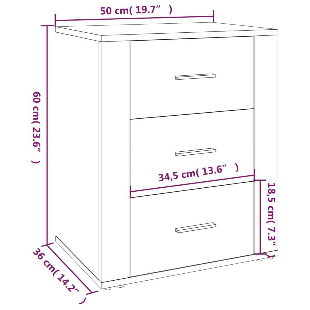 Comodino Nero 50x36x60 cm in Legno Multistrato