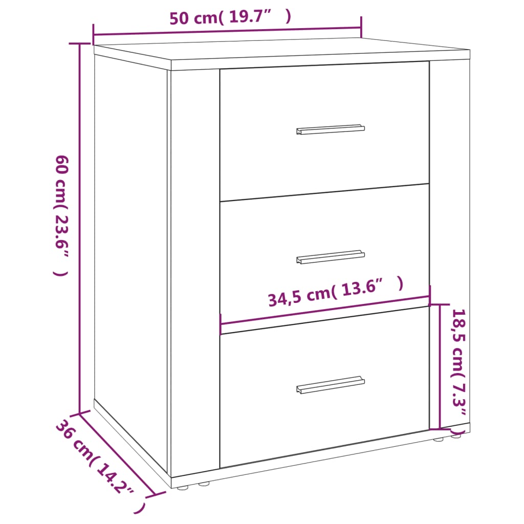 Comodino Bianco Lucido 50x36x60 cm in Legno Multistrato