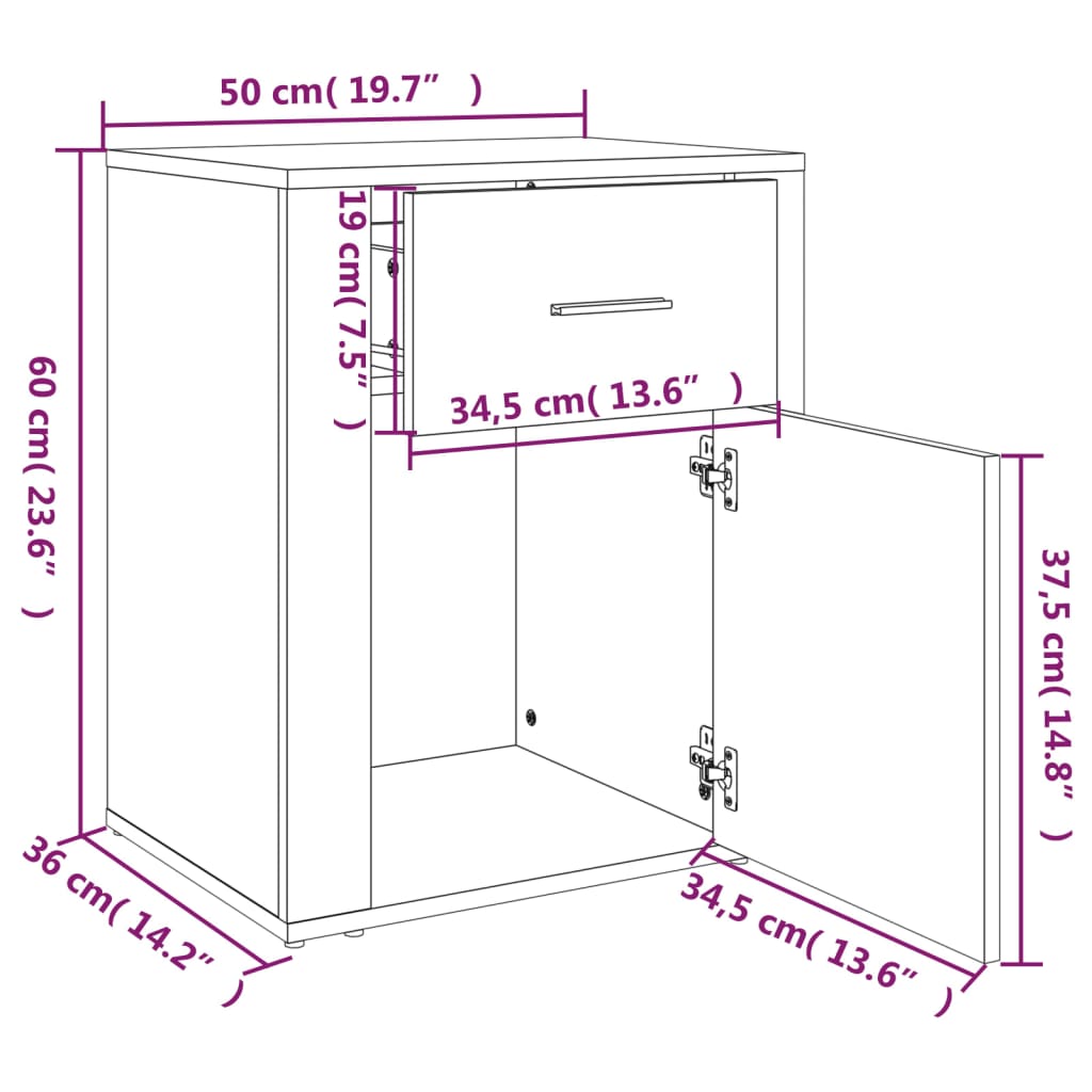 Comodino Bianco Lucido 50x36x60 cm in Legno Multistrato