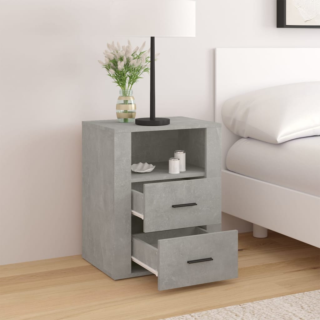 Comodino Grigio Cemento 50x36x60 cm in Legno Multistrato