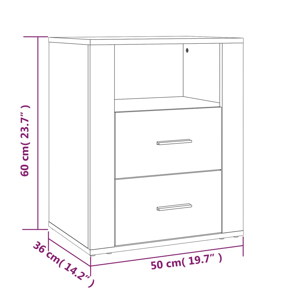 Comodino Grigio Cemento 50x36x60 cm in Legno Multistrato