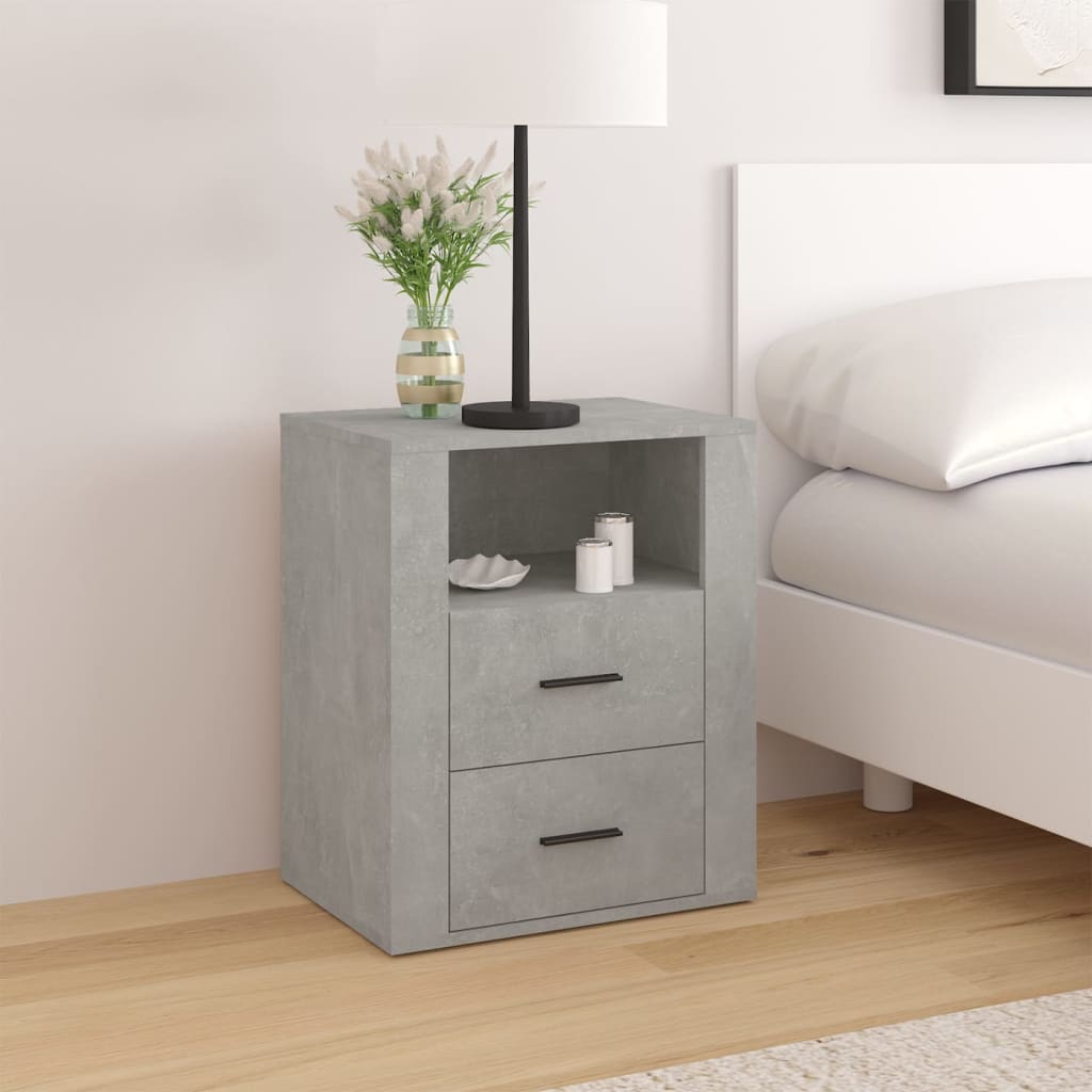 Comodino Grigio Cemento 50x36x60 cm in Legno Multistrato